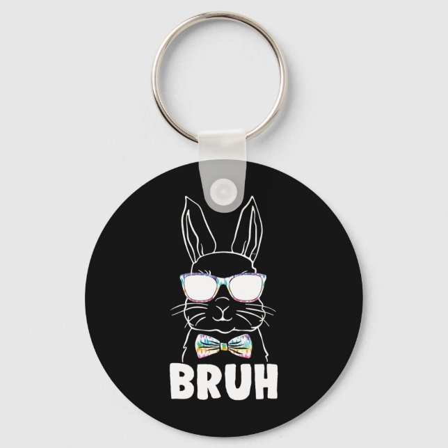 Bruh Easter Day Funny Rabbit Bunny Face Gles Easte Key Ring (Front)