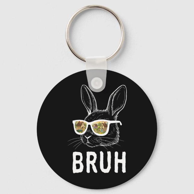Bruh Easter Day Funny Rabbit Bunny Face Gles Easte Key Ring (Front)