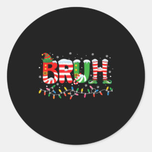 Bruh Elf Squad Merry Christmas Xmas Lights Snowfla Classic Round Sticker