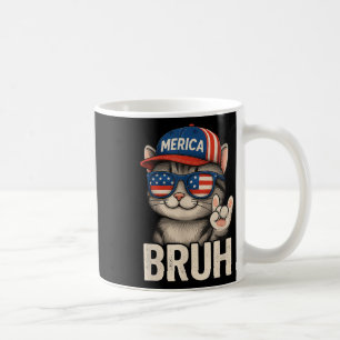 Bruh Fourth 4th Of July Cute Cat American Patrioti Coffee Mug