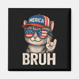 Bruh Fourth 4th Of July Cute Cat American Patrioti Magnet