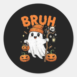 Bruh Funny Boo Pumpkin Funny Halloween Kids Boys  Classic Round Sticker