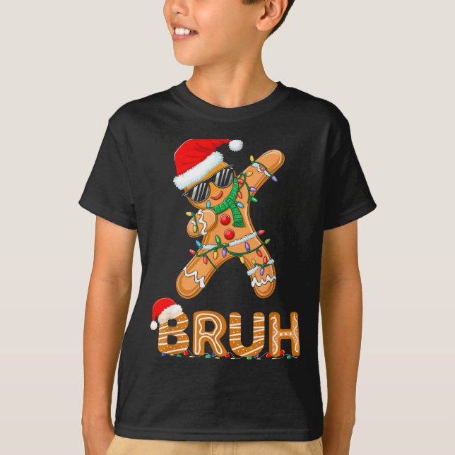 Bruh Funny Christmas Gingerbread Man Teens Boys Ki T-Shirt (Front)