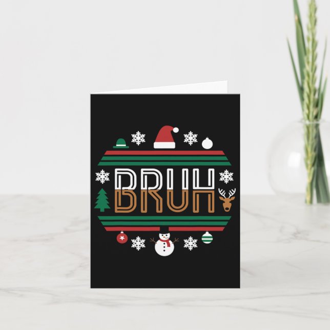 Bruh Funny Christmas Red Plaid Teens Boys Kids Xma Card (Front)