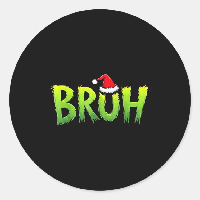 Bruh Funny Christmas Red Plaid Teens Boys Kids Xma Classic Round Sticker (Front)
