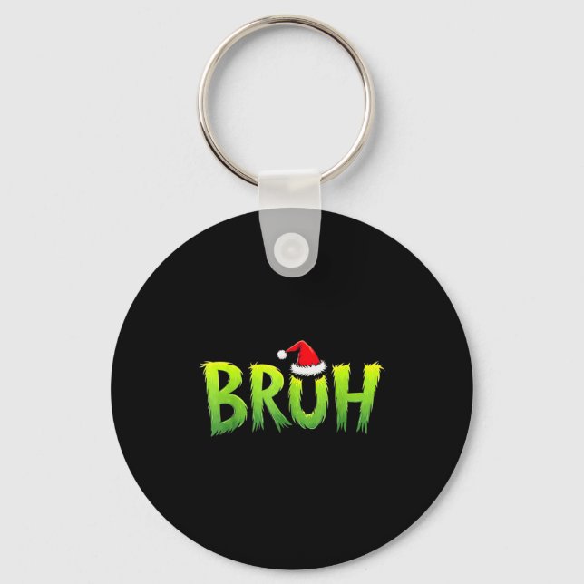 Bruh Funny Christmas Red Plaid Teens Boys Kids Xma Key Ring (Front)