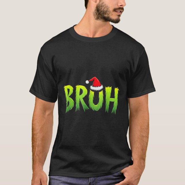 Bruh Funny Christmas Red Plaid Teens Boys Kids Xma T-Shirt (Front)
