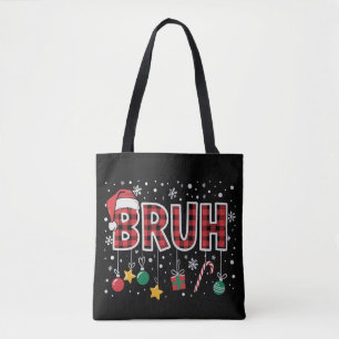 Bruh Funny Christmas Red Plaid Xmas Pyjamas  Tote Bag