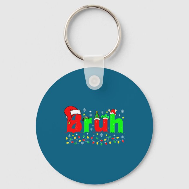 Bruh Funny Christmas Santa Hat Teens Boys Kids Xma Key Ring (Front)