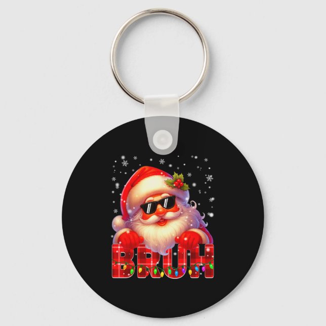 Bruh Funny Cool Santa Plaid Pyjamas Christmas Xmas Key Ring (Front)