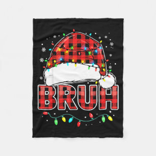 Bruh Funny Santa Hat Lights Christmas Fleece Blanket