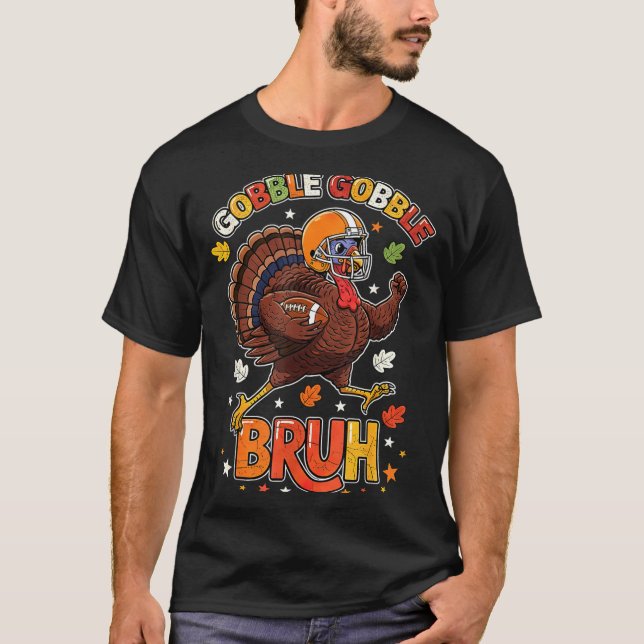 Bruh Funny Thanksgiving Turkey Gobble Football Boy T-Shirt (Front)