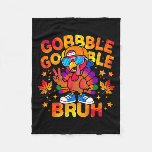 Bruh Funny Thanksgiving Turkey Gobble Outfit Boys  Fleece Blanket