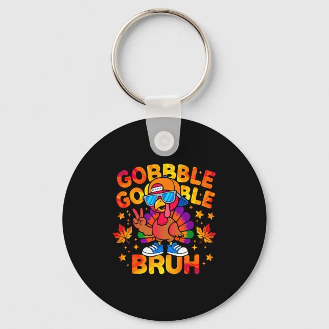Bruh Funny Thanksgiving Turkey Gobble Outfit Boys  Key Ring (Front)