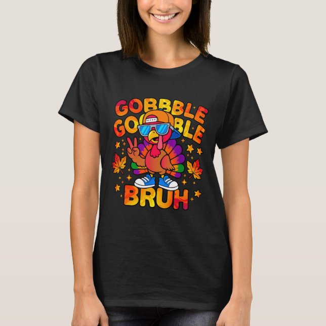 Bruh Funny Thanksgiving Turkey Gobble Outfit Boys  T-Shirt (Front)