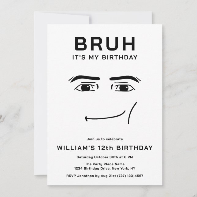 Bruh Funny Video Game Meme 12th Boy Birthday Invitation (Front)