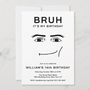 Bruh Funny Video Game Meme 14th Boy Birthday Invitation