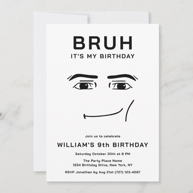 Bruh Funny Video Game Meme 9th Boy Birthday Invitation (Front)