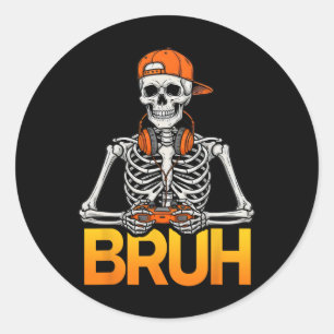 Bruh Gamer Skeleton Halloween Video Game Controlle Classic Round Sticker