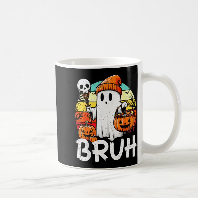 Bruh Ghost Funny Halloween Boo Soky Halloween Bruh Coffee Mug (Right)