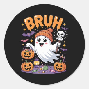 Bruh Ghost Halloween Candy Cute Ghost Kids  Classic Round Sticker