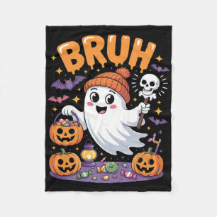 Bruh Ghost Halloween Candy Cute Ghost Kids Fleece Blanket