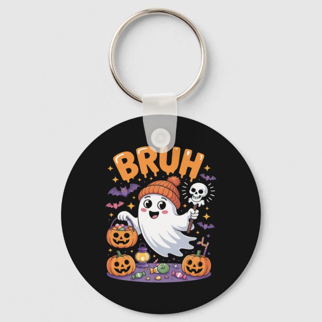 Bruh Ghost Halloween Candy Cute Ghost Kids  Key Ring (Front)
