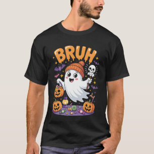 Bruh Ghost Halloween Candy Cute Ghost Kids T-Shirt
