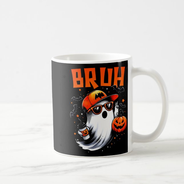Bruh Ghost Halloween Cute Ghost Trick Or Treat Can Coffee Mug (Right)