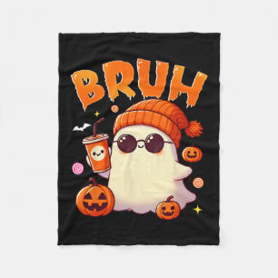 Bruh Ghost Halloween Cute Ghost Trick Or Treat Can Fleece Blanket