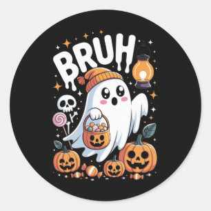 Bruh Ghost Halloween Cute Ghost Trick Or Treat Kid Classic Round Sticker