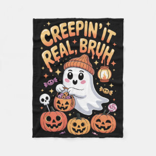 Bruh Ghost Halloween Cute Ghost Trick Or Treat Kid Fleece Blanket