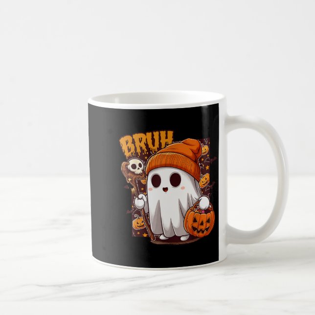 Bruh Ghost Happy Halloween Trick Or Treat Pumpkin  Coffee Mug (Right)