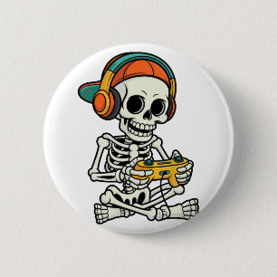 Bruh Halloween Boys Kids Gamer Mens Skeleton Video 6 Cm Round Badge