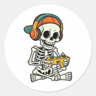 Bruh Halloween Boys Kids Gamer Mens Skeleton Video Classic Round Sticker