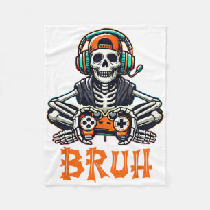 Bruh Halloween Boys Kids Gamer Mens Skeleton Video Fleece Blanket