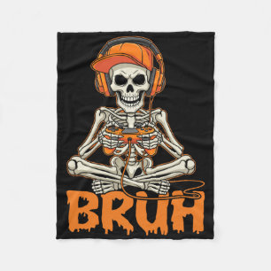 Bruh Halloween Boys Kids Gamer Mens Skeleton Video Fleece Blanket