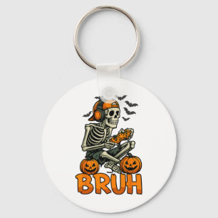Bruh Halloween Boys Kids Gamer Mens Skeleton Video Key Ring