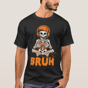 Bruh Halloween Boys Kids Gamer Mens Skeleton Video T-Shirt