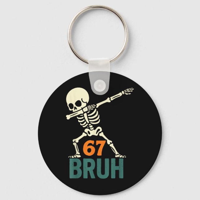 Bruh Halloween Meme Numbers Six Seven Skeleton Fun Key Ring (Front)