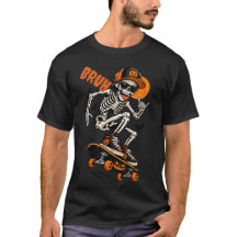 Bruh Halloween Shirt - Funny Skeleton Skateboard