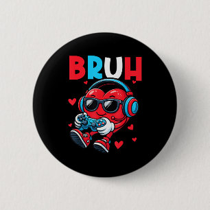 Bruh Heart Gamer Video Gaming Controller Valentine 6 Cm Round Badge
