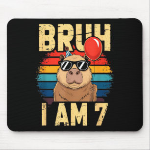 Bruh I Am 7 Capybara Kids 7th Birthday Retro Sunse Mouse Pad