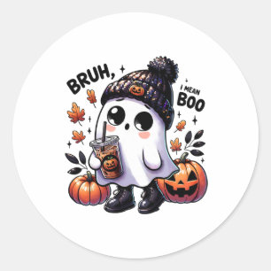 Bruh I Mean Boo Funny Ghost Jack O Lantern Coffee Classic Round Sticker