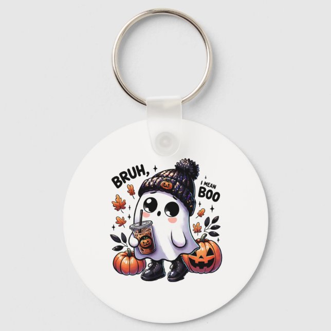 Bruh I Mean Boo Funny Ghost Jack O Lantern Coffee  Key Ring (Front)