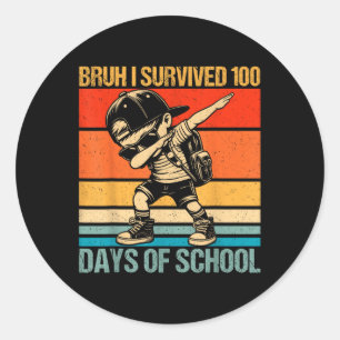 Bruh I Survived 100 Days Of School Dabbing Boy 100 Classic Round Sticker