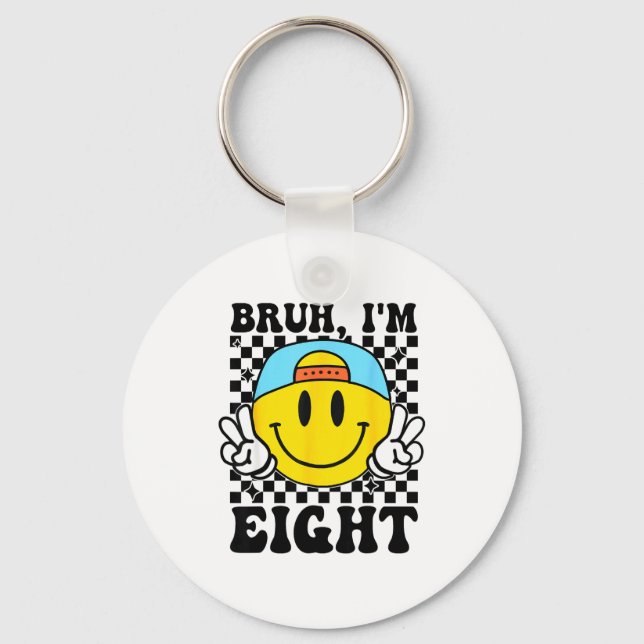 Bruh I'm Eight 8 8th Birthday Groovy Boys Girls 8  Key Ring (Front)