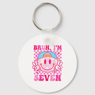 Bruh I'm Seven 7 7th Birthday Girls Groovy 7 Years Key Ring