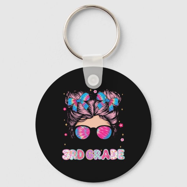 Bruh In 3rd Grade Messy Bun First Day Of School Key Ring (Front)