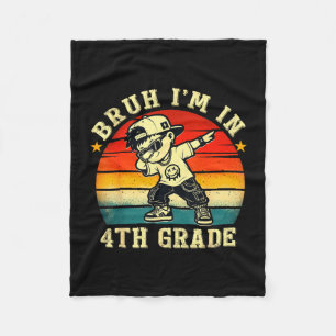 Bruh in 4th grade funny first day of school boy fleece blanket